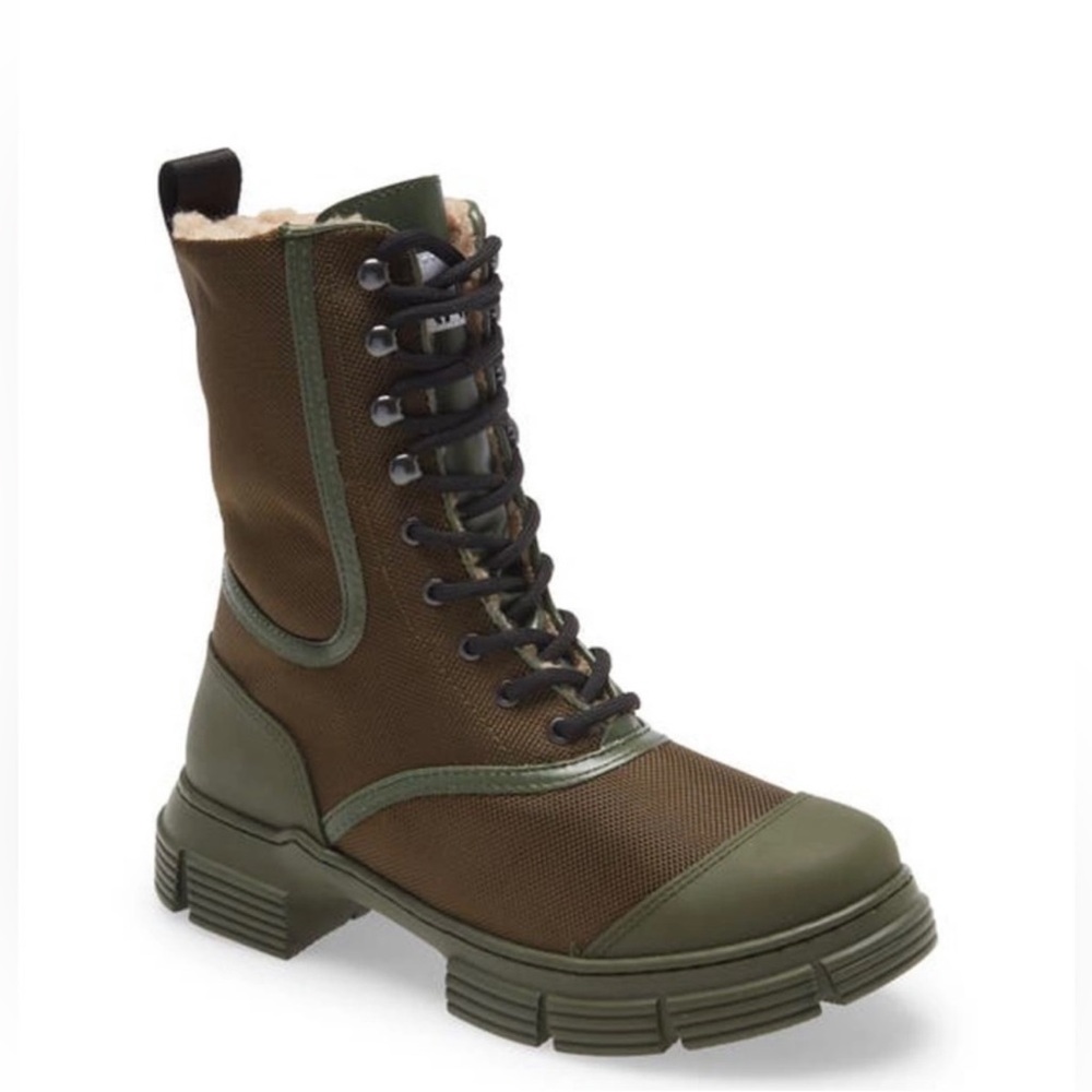 GANNI Boots Women’s Size 7 Mixed Media Combat Boot Kalamata/Green